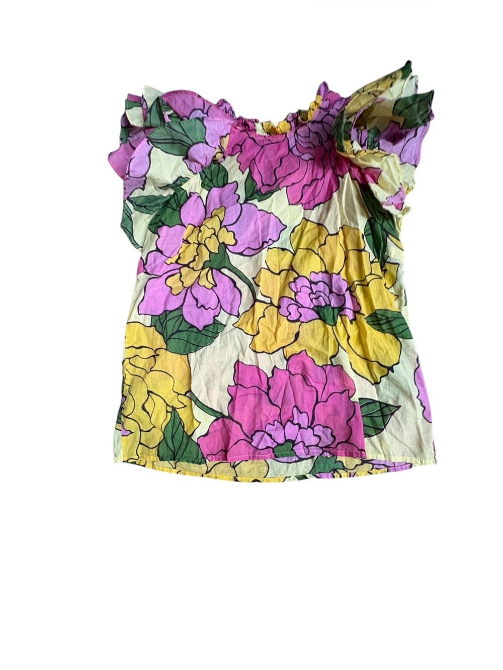 Banjanan Floral Ruffle Sleeve Top - Pink & Yellow